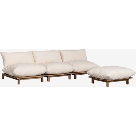 Canapé modulaire inclinable de jardin 3 pièces avec pouf en bois d'acacia Brina SKLUM Beige Crème (1/5)