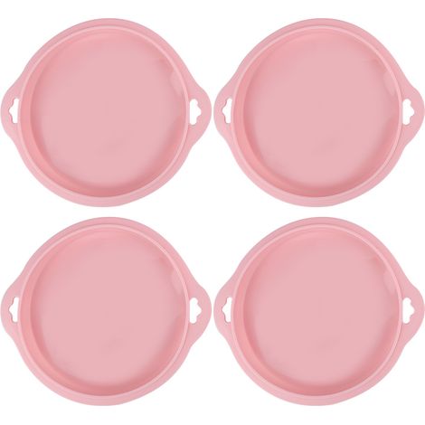 Moule à gâteau rond en silicone 4 pièces, moule à pain superposé, plat de cuisson antiadhésif, outils de pâtisserie, rose grand format (1/5)