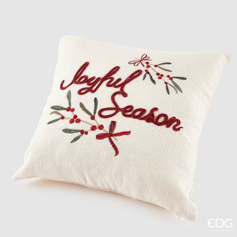 EDG Enzo De Gasperi Cuscino Vischio e Messaggio Quadrato Natalizio 45 x 45 Cm Bianco Rosso