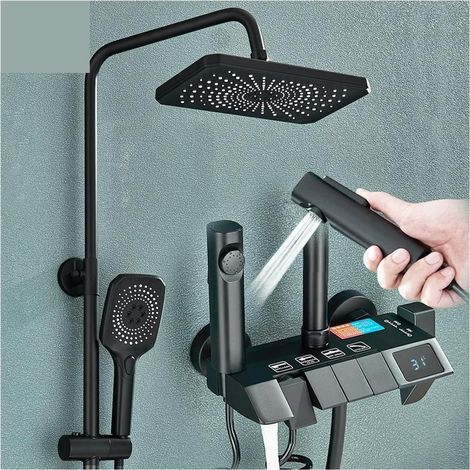 Ensemble de douche mitigeur thermostatique intelligent Ensemble de robinet de douche à affichage numérique intelligent noir système de salle de bain de Style Piano mitigeur numérique gris Bidet douche (1/5)