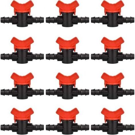 12er-Pack Bewässerungshähne, 1616mm Bewässerungsventil, Kunststoff-Regelventil, Gartenwasserventil (Schwarz + Rot) (1/5)