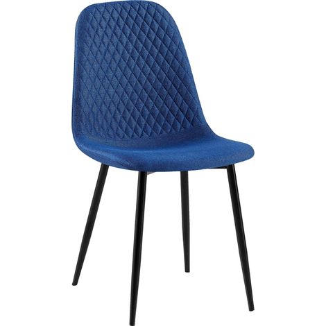 Chaise de salle à manger x1 coutures décoratives losanges assise en tissu bleu pieds métal noir mat 100007275 (1/5)