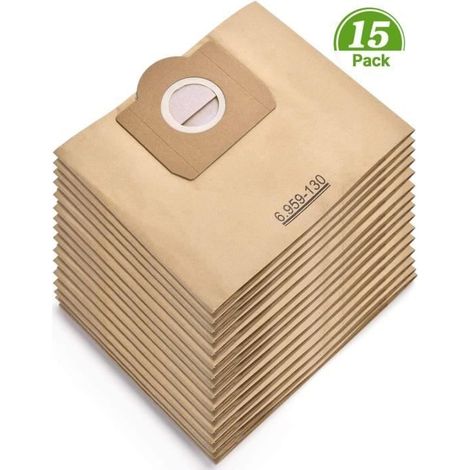 Lot de 15 Sacs Aspirateur pour Karcher 6.959-130.0 WD3 WD3P MV3 Sacs Filtrants en Papier de Rechange pour Aspirateur Wet & Dry, Sac (1/4)