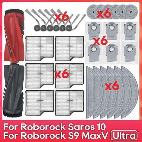 Accessoires pour Roborock Saros 10 / S9 MaxV Ultra / S90ver / G30 / A1460RR : kit de filtre et de brosse latérale pour balai à franges.
