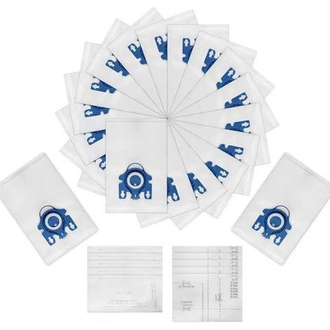 Ensemble de 18 sacs à poussière et accessoires compatibles pour les aspirateurs Miele GN Series 3D Minot (completec1/C3/S8), comprenant des sacs à poussière, des sacs filtrants en coton et 2 sacs filt