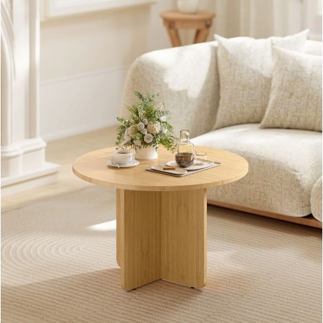 Tavolino rotondo in bambù con base incrociata, 66 x 66 x 45 cm, naturale, REDOM (1/5)