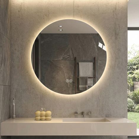 Miroir LED rond de salle de bain 80 cm, anti-buée, 3 couleurs, variateur, mémoire, argent (1/5)