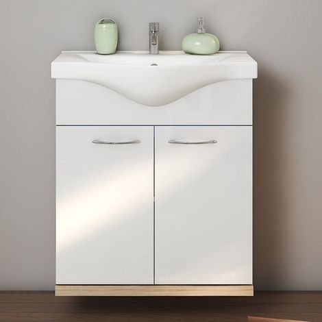 Mobile bagno a terra o sospeso 65 cm bicolore bianco e legno chiaro  LAC-ESTIA-65 kamalu