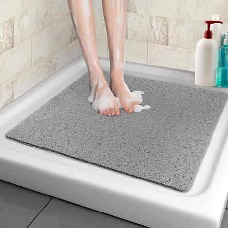 Tapis de Douche antidérapant, 80x80cm, Tapis de Bain avec Trous de Drainage, en PVC Luffa pour Zones Humides, Séchage Rapide (1/3)