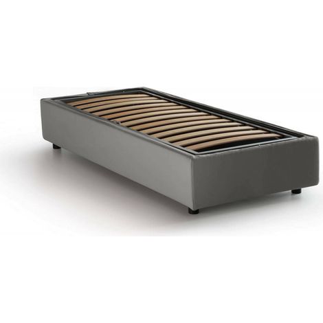 Talamo Italia - Letto singolo Acrostico, Letto contenitore con rivestimento in tessuto, 100% Made in Italy, Apertura frontale, adatto per materasso Cm 90x190, Grigio