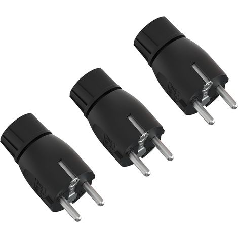 Prise Schuko - Lot de 3 - Plastique Noir - 250V 16A IP20 - Câble 1,5mm² - Intérieur (1/5)