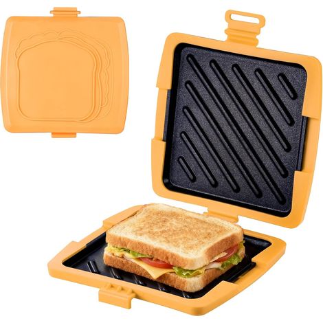 Appareil À Croque Monsieur pour Micro-ondes, 16 X 16 Cm Sandwich Maker Avec Plaques En Aluminium Amovibles Coque En Silicone, Toaster Machine à Micro-ondes Pour Panini Grill(Jaune) (1/5)