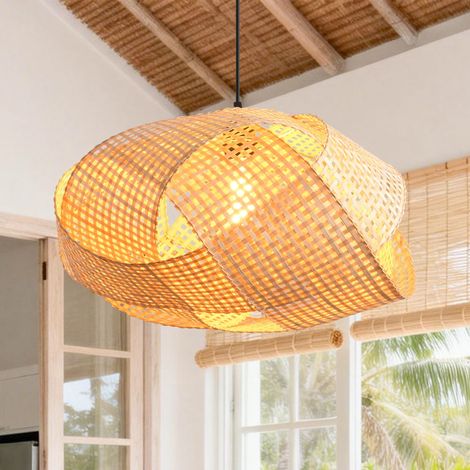 Parrot Uncle Bambus Pendelleuchte 50 cm, Wellen-Design Hängeleuchte im Boho-Stil mit geflochtenem Bambus-Lampenschirm, E27 höhenverstellbar für Wohnzimmer Esszimmer