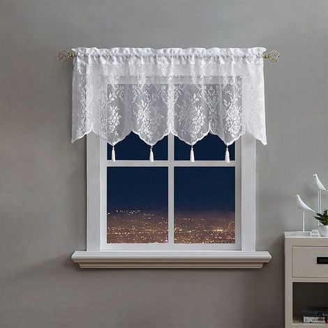 Cantonnière blanche transparente pour cuisine, petite fenêtre, tringle à rideau en dentelle, passe-tringle pour salon, salle de bain, café, style bohème, 1 panneau 132,1 x 45,7 cm (1/3)