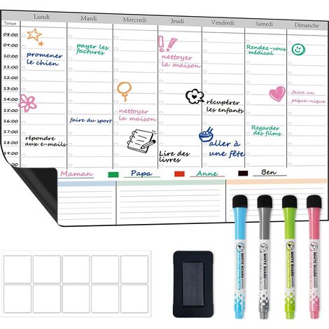 Tableau Blanc Ménagère Famille, Planning Semaine Magnetique, A3 (1/5)