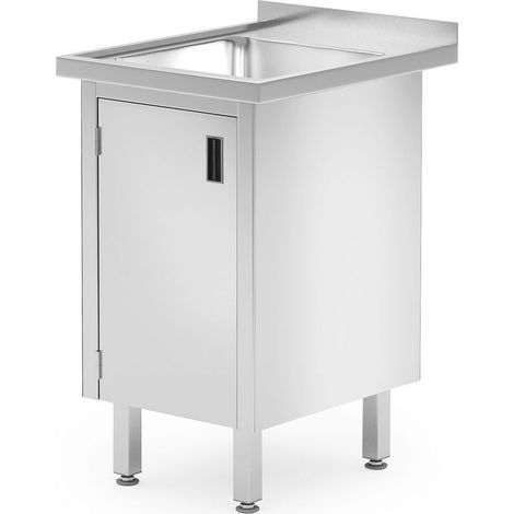 HENDI Waschtisch, Schrank – verschweißt, mit Scharniertüren, Profi Line, 600x600x(H)850mm (1/2)