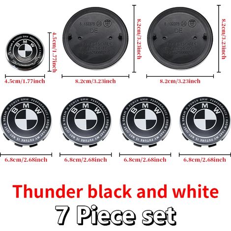 (45-82x2-68x4, Chine continentale) - Convient pour BMW : logo Thunder noir et blanc, emblème de capot avant, badge arrière, cache-moyeu de roue, autocollant de volant (1/5)