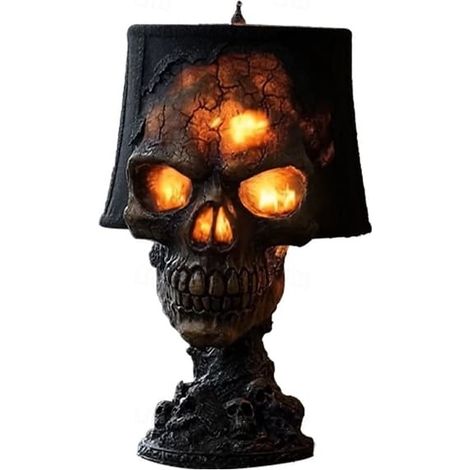 Lampe crâne en pierre de lave - Design sombre et mystérieux, parfait pour une ambiance de soirée d'Halloween, idéal pour les tables de chevet, les restaurants et les fêtes (Style 1) (1/5)