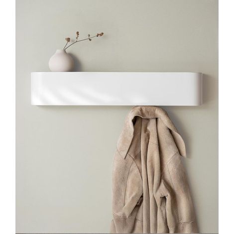 Porte-Manteau Mural Bois Design Moderne avec Crochets Muraux Cachés Panneau en Placage de Bois Massif Blanc (1/5)