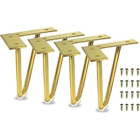 Ensemble de 4 pieds de meubles robustes en métal avec vis pour armoire, table, canapé, meuble TV, commode (15,2 cm, doré)
