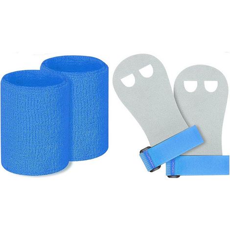 Poignées sans doigts pour enfants, gants de sport antidérapants, cross-training, gymnastique, poignées de traction, gants d'entraînement en cuir et bracelets, bleu, taille S (1/5)