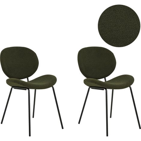 Set of 2 Dining Chairs LUANA Boucle Dark Green (1/5)