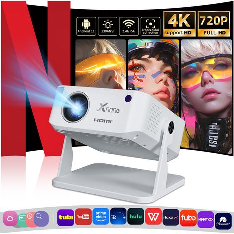 4K Android 11 Videoprojektor, WiFi 2.4/5G & Bluetooth, Auto-Keil, Manueller Fokus, 40–120 Zoll, Mini Heimkino, Weiß
