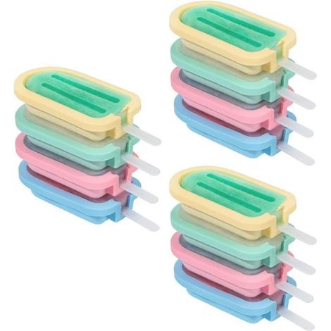 12 moules à glace en silicone, forme ovale 11,3 x 6,5 cm, avec couvercles colorés et bâtonnets inclus, idéal pour popsicles maison et cakesicles