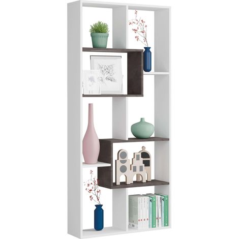 Étagère réversible, Bibliothèque de bureau, finition couleur Blanc « Artik » et rouille, dimensions : 180 x 80 x 25 cm (H x l x P). (1/5)