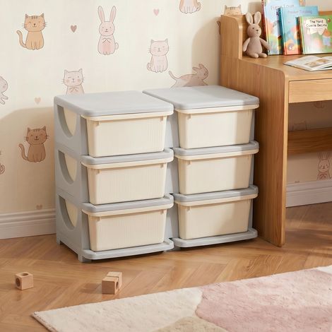 Rangee 6 Tiroirs pour Enfant 3-6 Ans, Coffre à Jouets avec Bords Sécurisés, Polypropylène Blanc Cassé, 75x37x56.5 cm (1/5)