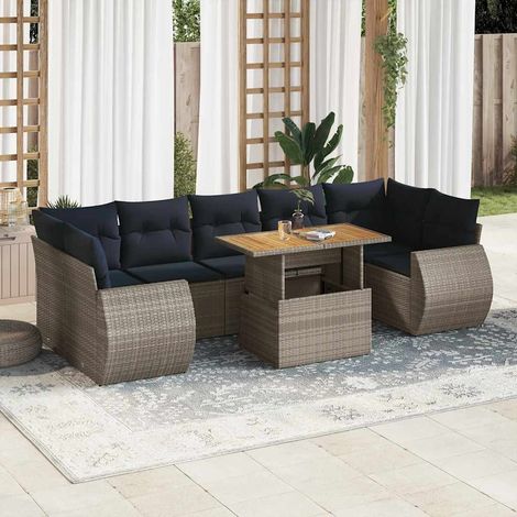 vidaXL Salon de jardin 8 pcs avec coussins gris résine tressée (1/5)