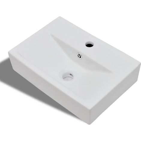 vidaXL Lavabo rectangular de cerámica hueco de grifo/desagüe blanco (1/2)