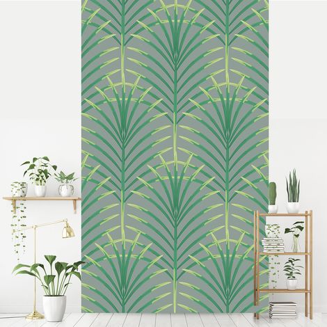Papier peint intissé art déco, 250 cm X 150 cm, vert et gris. (1/2)