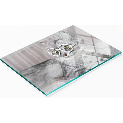 Piatto decorativo multifunzionale in vetro con gatto e occhiali per cucina, 80x52 cm (1/5)