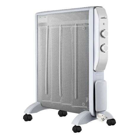 Radiador De Mica Abrigo 2000w 4 Elementos Blanco/Plata 2 potencias Antivuelco, Luz Indicadora Termostato Regulable 61,5x56x26,5