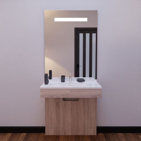 Einzelwaschtischmˆbel ALTEA 80 cm PMR-Mˆbel und LED-Spiegel ElÈgance ht105 Ò Kambrische Eiche (1/5)
