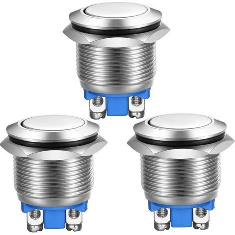 3pcs Momentary Push Button Stainless Steel Screw Terminals Waterproof Button 19mm 2A 12V/24V/125V/250V (Flat Head) (1/5)