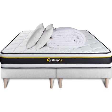 Komplettpaket Bett - Matratze 180x200 cm + 2 Boxspringbetten (Monoblock) + 2 Kopfkissen + Bettdecke - Soft