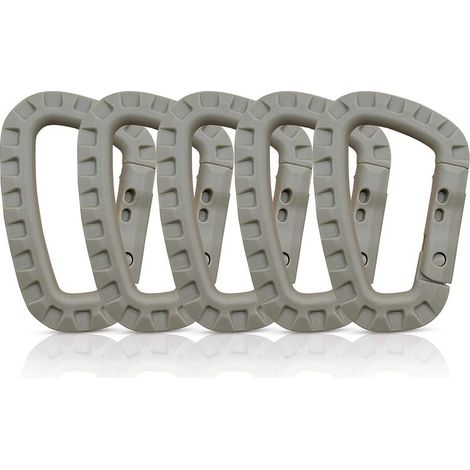 Lot de 5 mousquetons, Mousqueton Plastique, Mousqueton Tactique, Mousqueton Militaire, Mousquetons en Plastique Dur de qualité supérieure, Robustes, Forme en D multifonctionnelle (1/5)