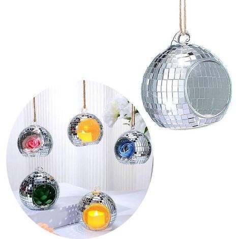 Porte-bougies rond en miroir avec photophore, pot suspendu, support pour plantes (1/4)