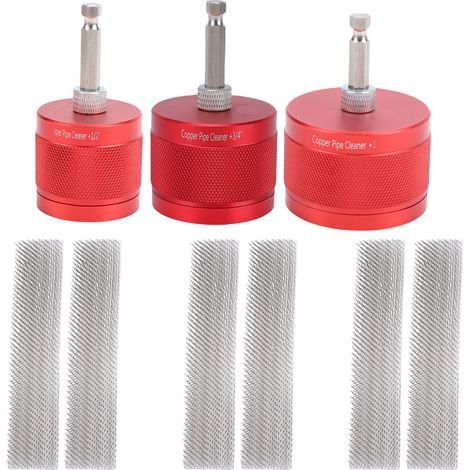Ensemble de nettoyeurs de tuyaux en cuivre, 3 pièces, 1/2 pouces, 3/4 pouces, 1 pouce, en métal pour percer, enlever la peinture, outils de plomberie avec remplacement de brosses à tige hexagonale de (1/5)