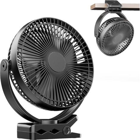 ATEngeus Mini ventilateur Pince USB 8 inch avec batterie 10000 mAh, Portable Petit Ventilateur de Bureau, 4 vitesses, double rotation à 360°, avec câble USB, convient pour les familles, les bureaux