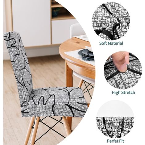 Juego de 4 fundas grandes y elásticas para sillas, con un moderno estampado de grafiti, extraíbles y lavables, para sillas de dormitorio, salón y comedor. (1/4)