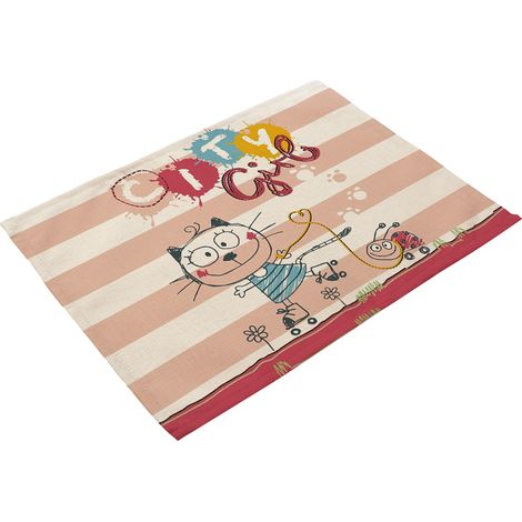 Tapis De Table En Coton Et Lin - Impression Cartoon Filles Et Chiens - Décoration Cuisine Et Salle À Manger - Lot De 1 (1/2)