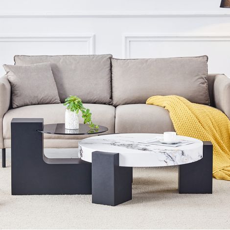 Set tavoli salotto 2 pezzi MDF vetro effetto marmo OKMYHOME (1/5)