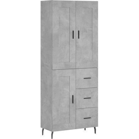 Buffet bahut commode armoire meuble de rangement organisateur cuisine salle de séjour salon haut 69,5 x 34 x 180 cm bois d'ingénierie gris