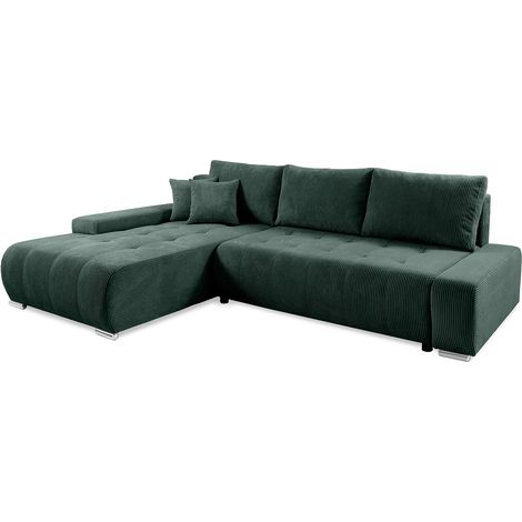 Ecksofa, links umwandelbar, 4-sitzig, Truhe Jonas, Cord, Tannengrün