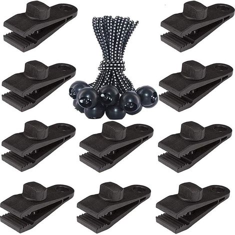 Lot de 20 tendeurs à boule pour bâches, banderoles, tonnelles et tentes - sangles extensibles, fixations élastiques, supports de bâche robustes (1/5)