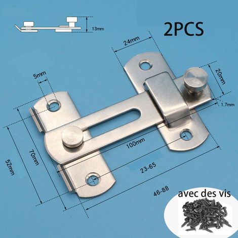Ensemble de 100 x 70 x 13 mm environ : verrou de porte coulissante, verrou à bascule, verrou à tension, verrou à pêne dormant avec vis pour porte, fenêtre, armoire et jardin.