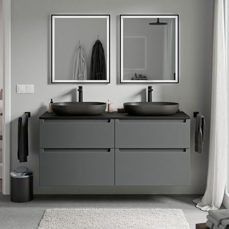 Badmöbel Unterschrank Bernstein VIREO 120cm Badmöbel: Anthrazit matt, Waschtischplatte: Schwarz matt